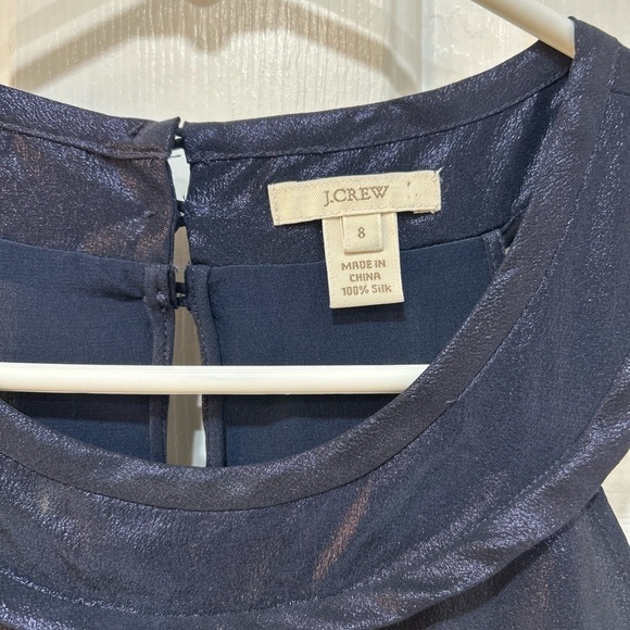 J Crew Navy Blue Silk Halter Top Sleeveless Metallic Blouse Pleated Women's Sz 8 - Picture 3 of 8